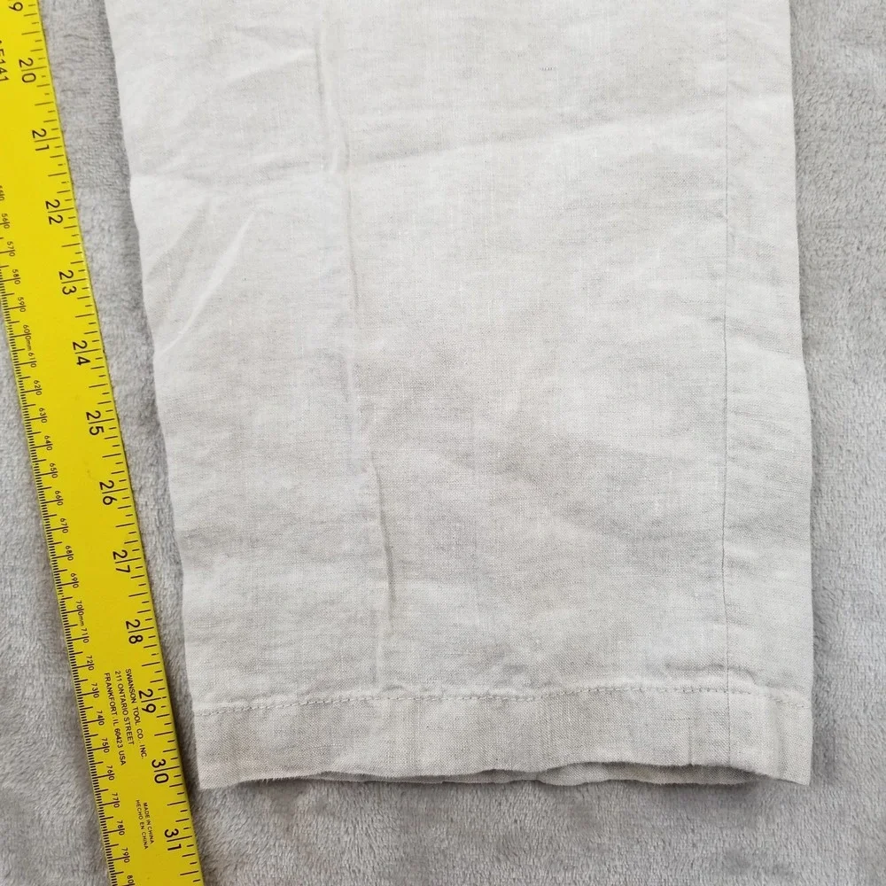 Perry Ellis Pants Mens 35 Beige‎ 100% Linen Drawstring Flat Front Casual Resort